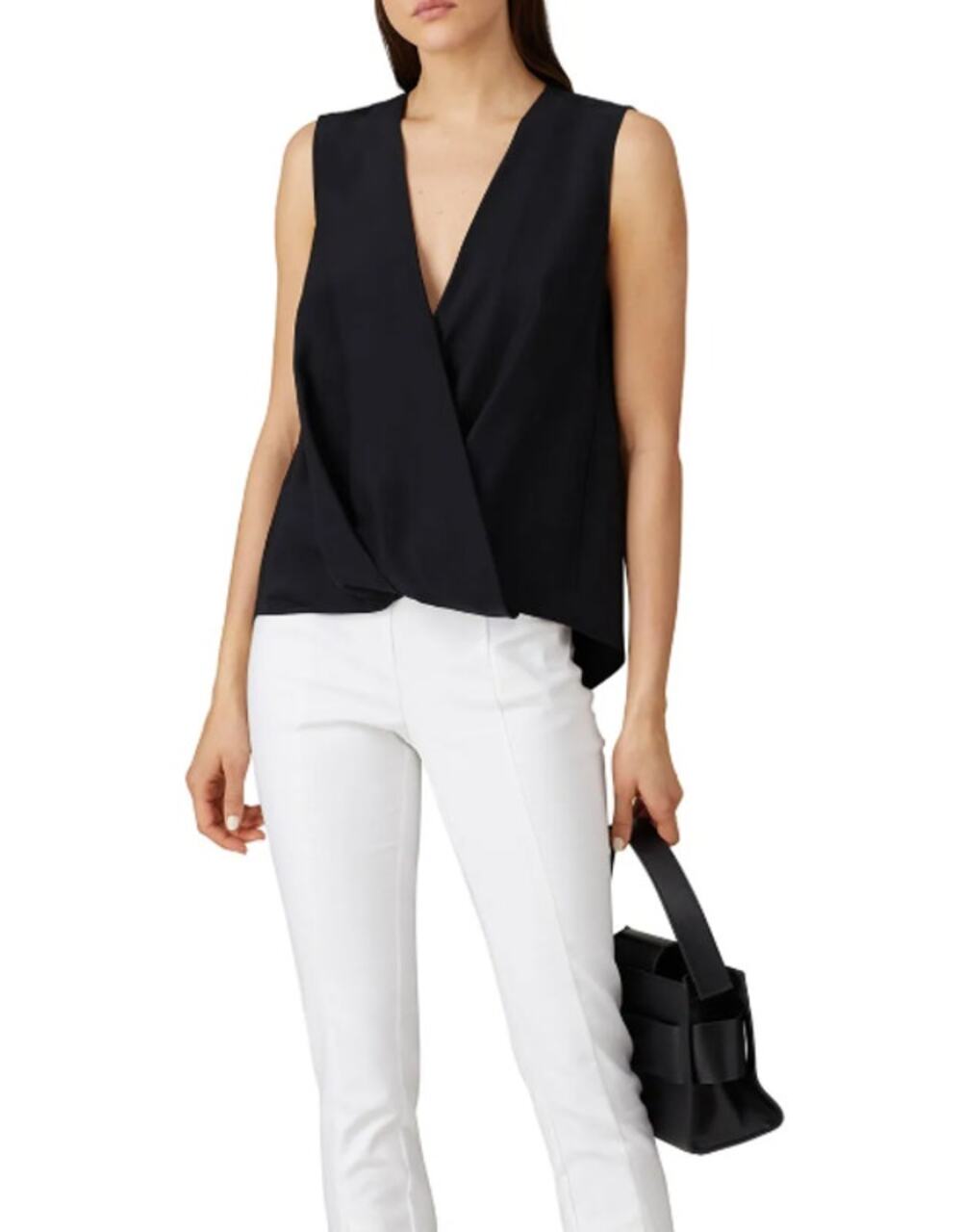 RAG & BONE Victor Sleeveless Blouse Black Wrap Front Surplice Neck Women's L
